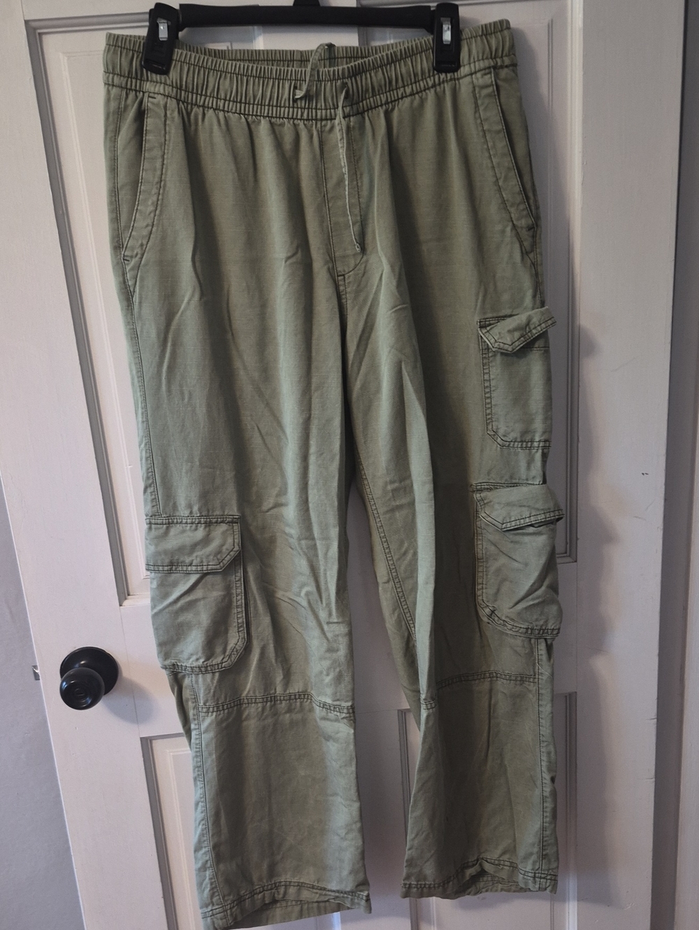 Women's Olive Green Cargo Pants - Elastic Waist